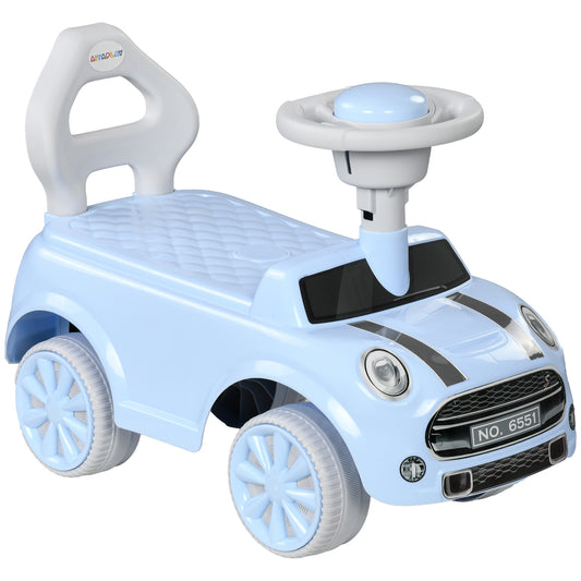 Photo of AIYAPLAY Foot To Floor Ride On Car Sliding Car w/ Air Horn, Anti-Over-Backwards, 18 to 36 Months - Light Blue in Blue colour on a white background