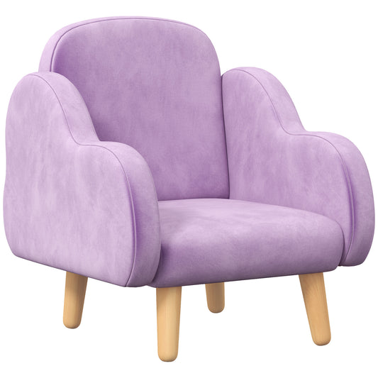Photo of ZONEKIZ Kids Armchair Toddler Sofa Children Chair with Arm Rest, Wooden Frame, Velvet, PP Legs, Cloud Shape, for Ages 1.5-3 Years - Purple in Purple colour on a white background