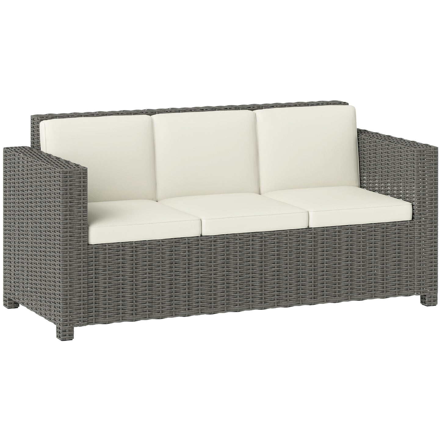 Photo of Outsunny 3 Seater Rattan Sofa All-Weather Wicker Weave Metal Frame Chair with Fire Resistant Cushio-Cream in Cushio-Cream colour on a white background