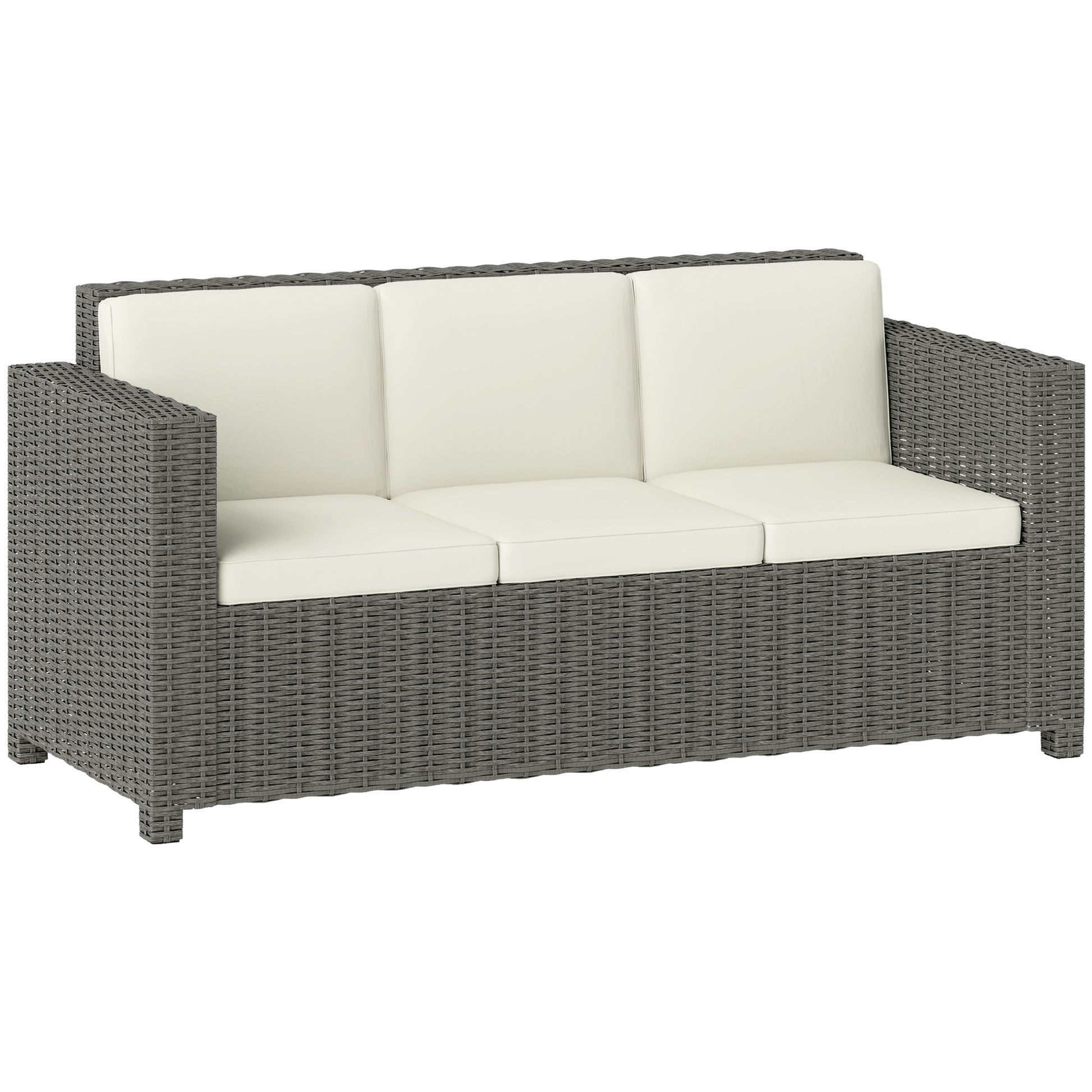 Photo of Outsunny 3 Seater Rattan Sofa All-Weather Wicker Weave Metal Frame Chair with Fire Resistant Cushio-Cream in Cushio-Cream colour on a white background