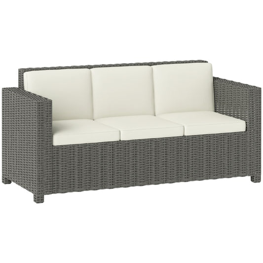 Photo of Outsunny 3 Seater Rattan Sofa All-Weather Wicker Weave Metal Frame Chair with Fire Resistant Cushio-Cream in Cushio-Cream colour on a white background