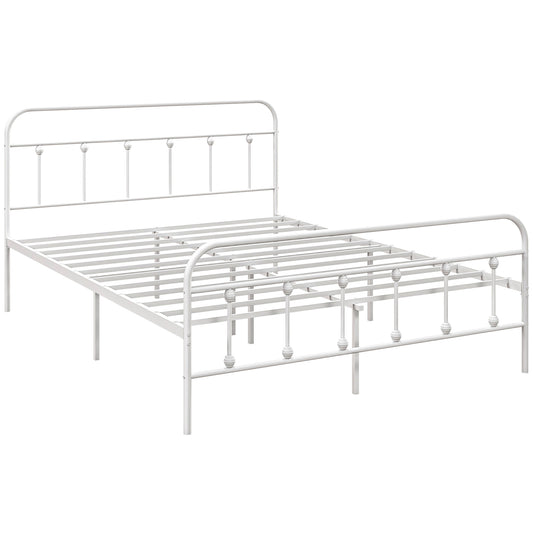 Photo of HOMCOM Double Minimalistic Metal Bed Frame - White in White colour on a white background