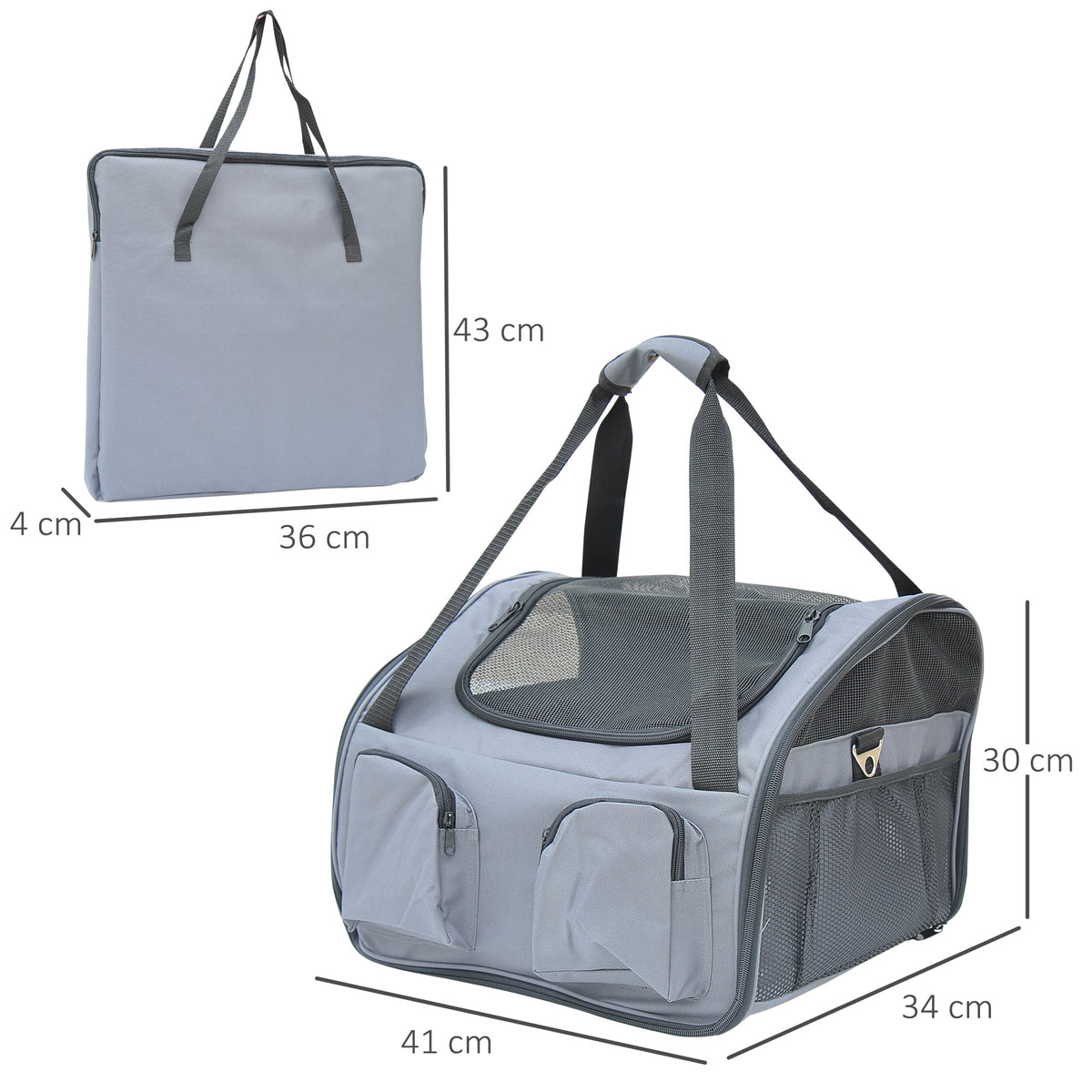 PawHut Soft Sided Pet Carrier Foldable Bag Car Seat Cat Dog Puppy Kennel Portable Travel Cage Tote Case Mesh Holder House Grey