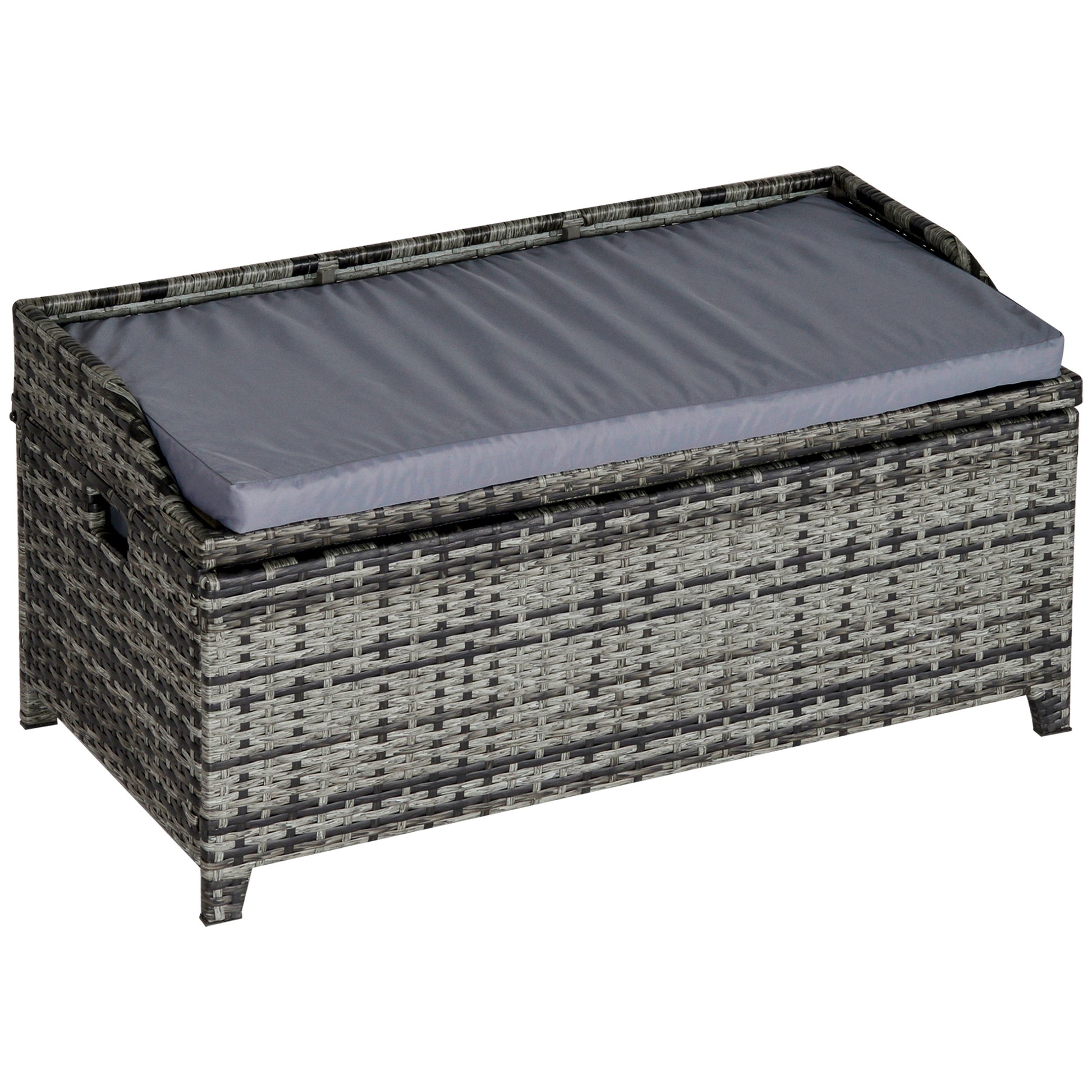Photo of Outsunny 130 L Rattan Garden Storage Box, with Seat - Mixed Grey in Grey colour on a white background