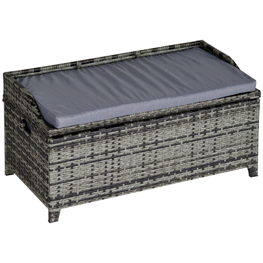 Photo of Outsunny 130 L Rattan Garden Storage Box, with Seat - Mixed Grey in Grey colour on a white background