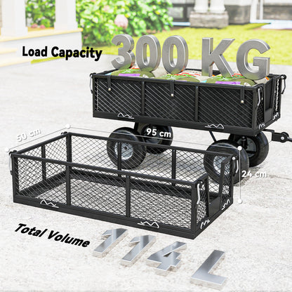Outsunny black garden cart shown with raised sides and lowered mesh panels; 300 kg capacity