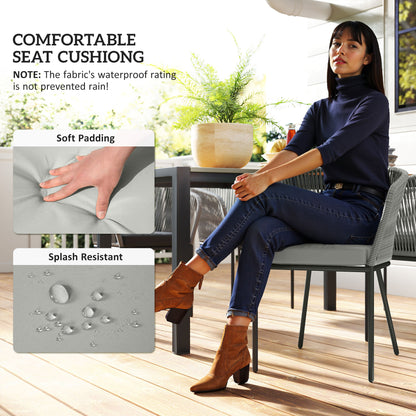 Grey rattan dining chair with padded, splash-resistant seat cushion
