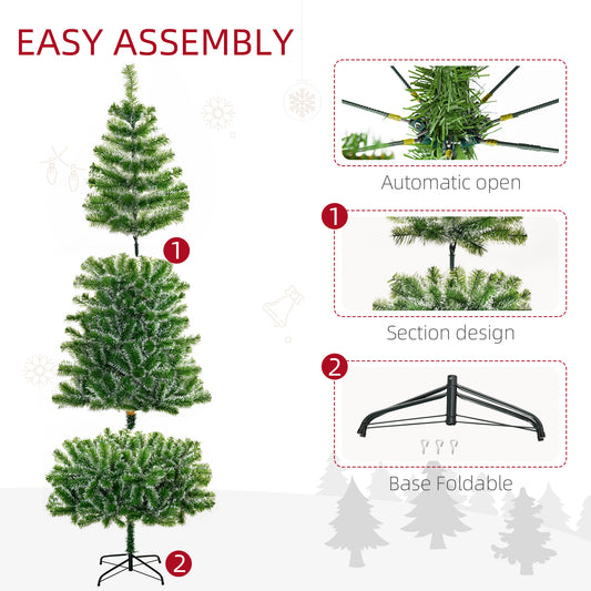 Artificial Christmas tree with snow-flocked green branches, sectional design, and folding metal stand