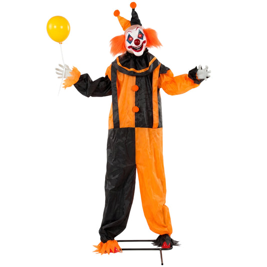 Photo of HOMCOM 190cm Life Size Animated Clown Halloween Decoration, Scary Halloween Animatronics Decor with Sound Touch Activated in Activated colour on a white background