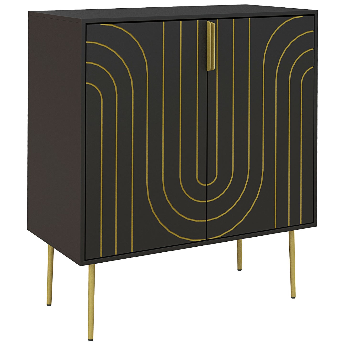 Photo of HOMCOM Art Deco Inspired Sideboard, with Adjustable Shelf - Black/Gold Tone in Tone colour on a white background