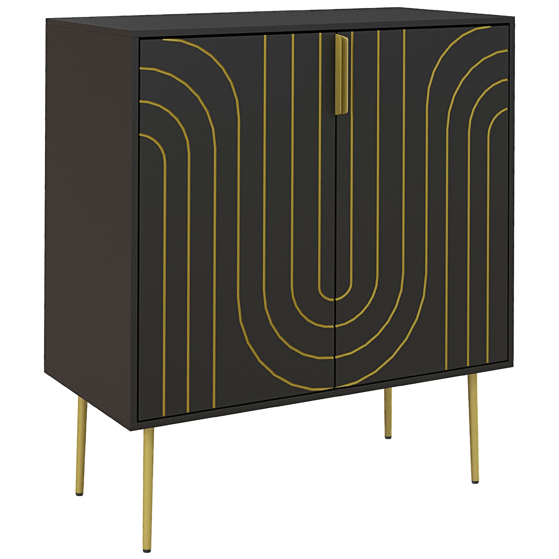 Photo of HOMCOM Art Deco Inspired Sideboard, with Adjustable Shelf - Black/Gold Tone in Tone colour on a white background
