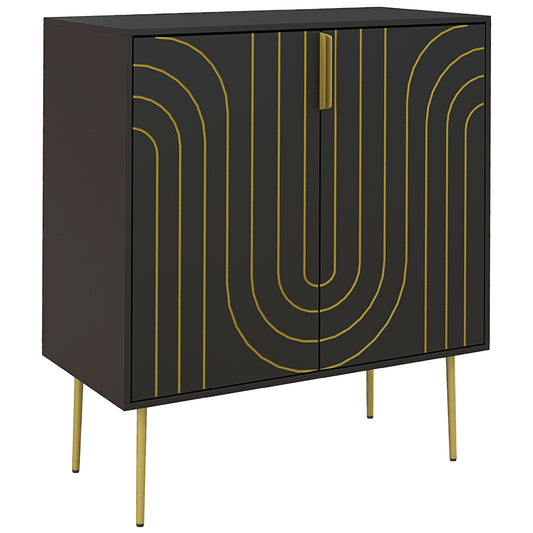 Photo of HOMCOM Art Deco Inspired Sideboard, with Adjustable Shelf - Black/Gold Tone in Tone colour on a white background