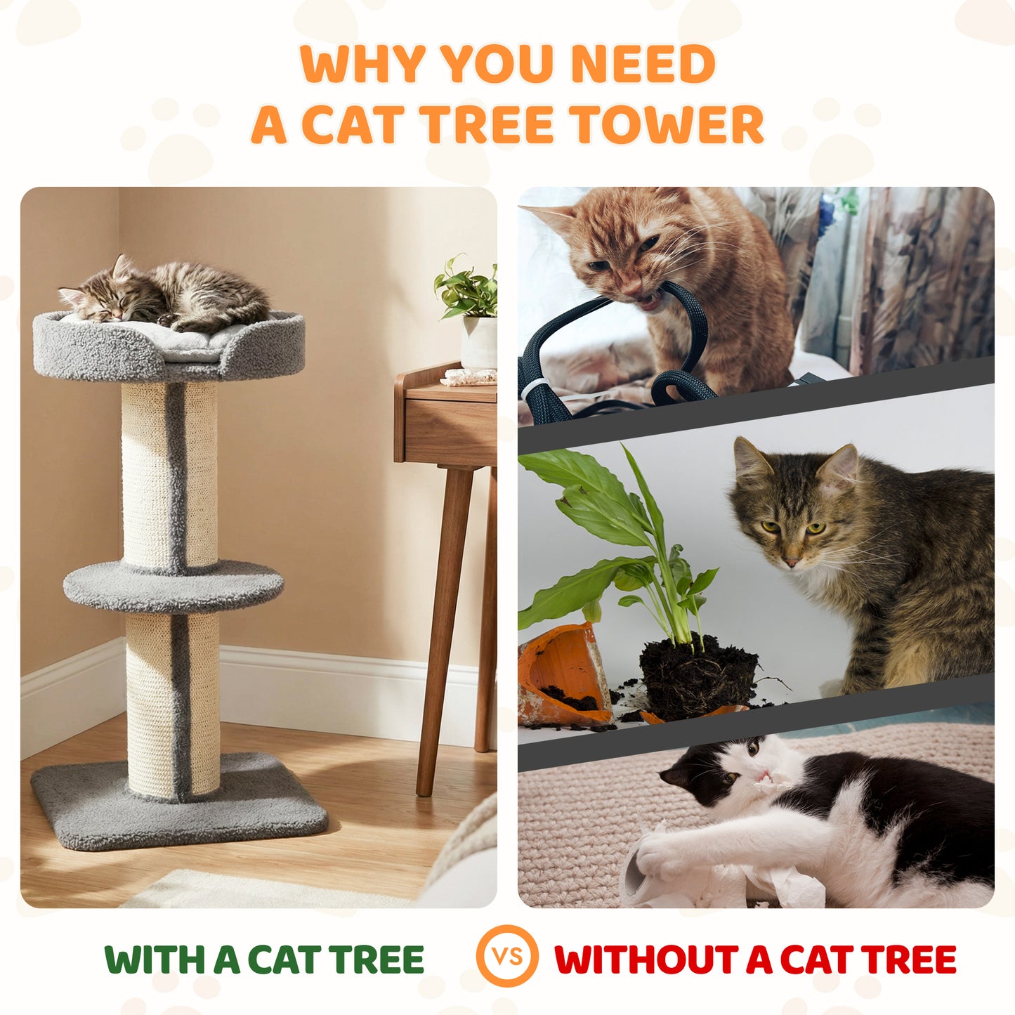 PawHut 91cm Cat Tree, Cat Tower with Scratching Post, Bed, Perch, Removable Cushion for Indoor Kittens, Grey