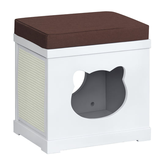 Photo of PawHut Cat House Bed Cat Scratching Cube for Small Cat Pet Furniture with Removable Scratching Pad and Soft Cushion White in White colour on a white background