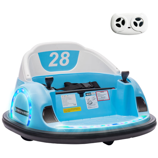 Photo of AIYAPLAY 360° Rotation Kids Bumper Car, 12V Waltz Car with Remote Control, Dual Joystick, Music, Lights, Light Blue in Blue colour on a white background