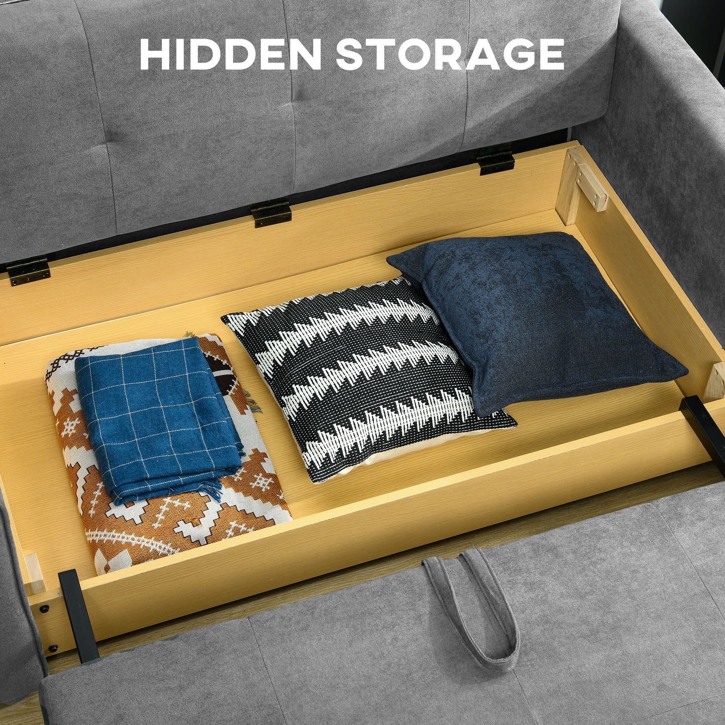 HOMCOM Snow Flannel Two-Seater Sofa Bed, with Storage - Grey