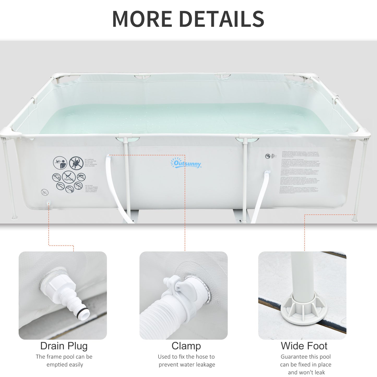 Outsunny Steel Frame Pool with Filter Pump, Filter Cartridge, Rust Resistant Above Ground Swimming Pool, Grey