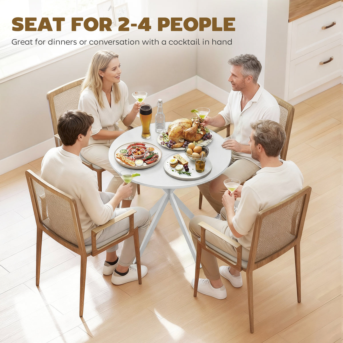 HOMCOM 80cm Industrial Round Dining Table - White