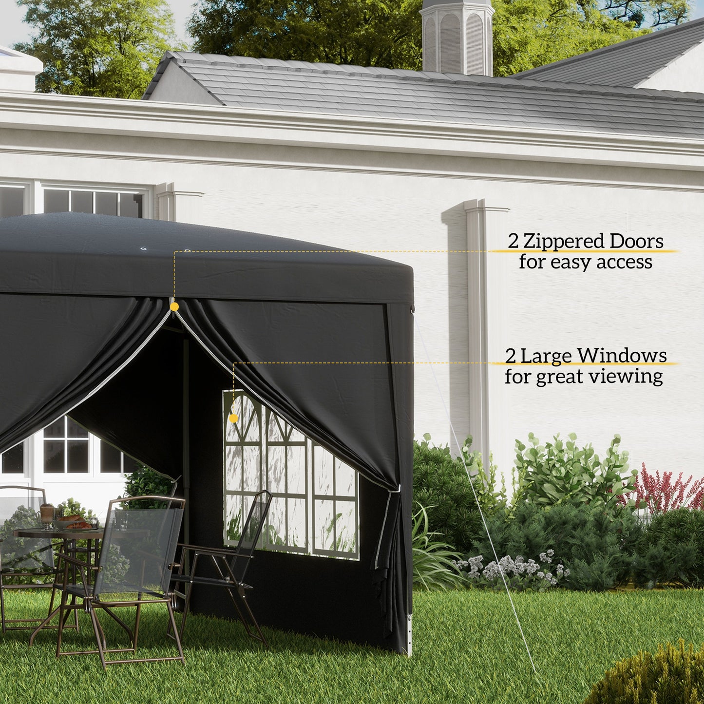Outsunny 3x3(m) Pop-Up Gazebo, with Curtain Walls and Windows, Black