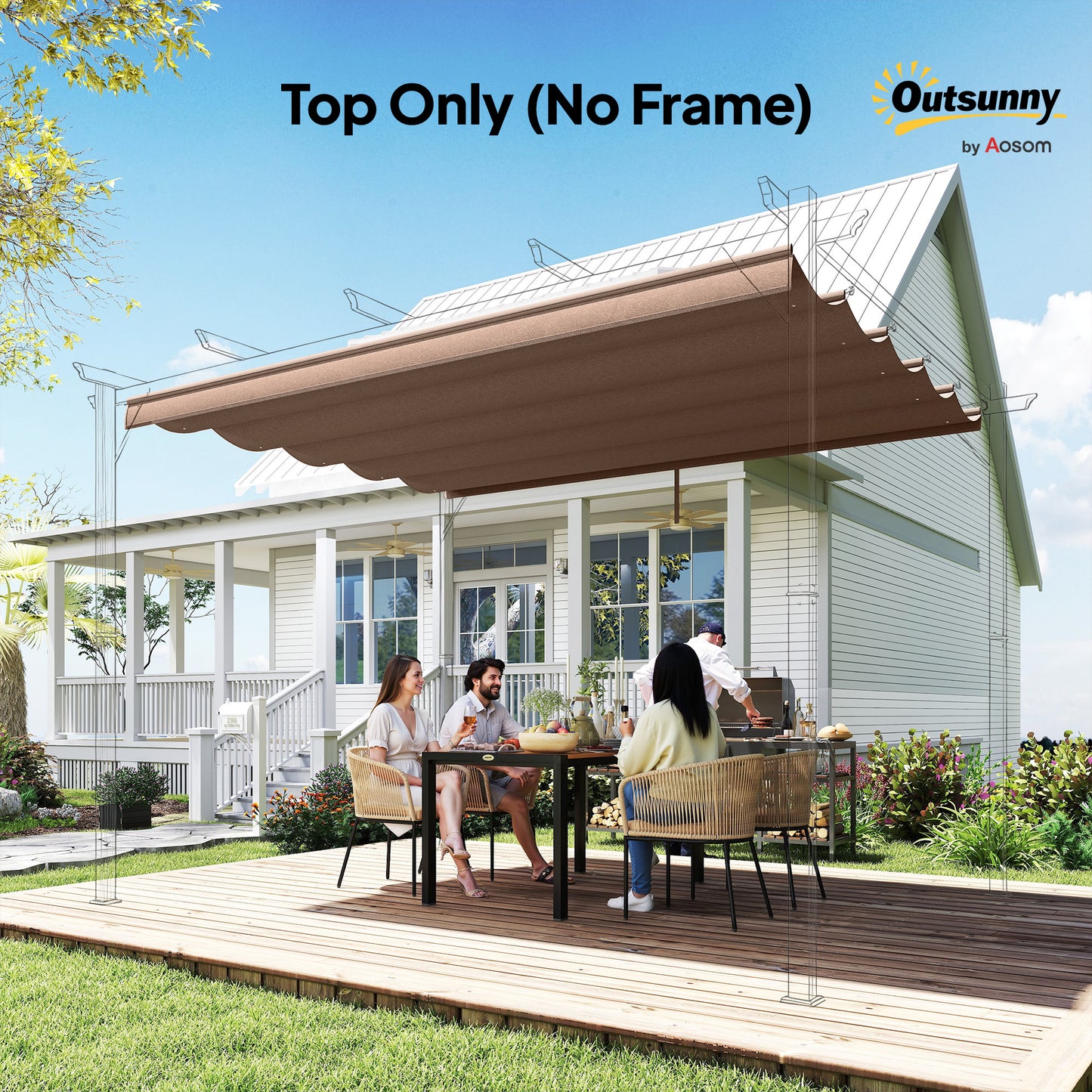 Outsunny Retractable Pergola Cover, 2.55 x 2.5 m Replacement Canopy Fabric for 3 x 3 m Frame, Roof Top Only, Brown