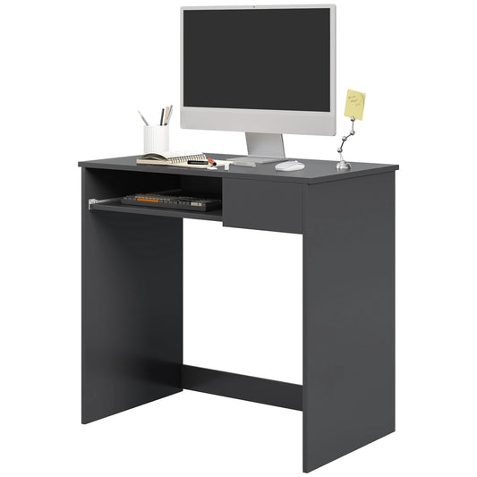 Photo of HOMCOM Compact Computer Desk with Keyboard Tray and Drawer, Study Desk, Writing Desk for Home Office, Grey in Grey colour on a white background