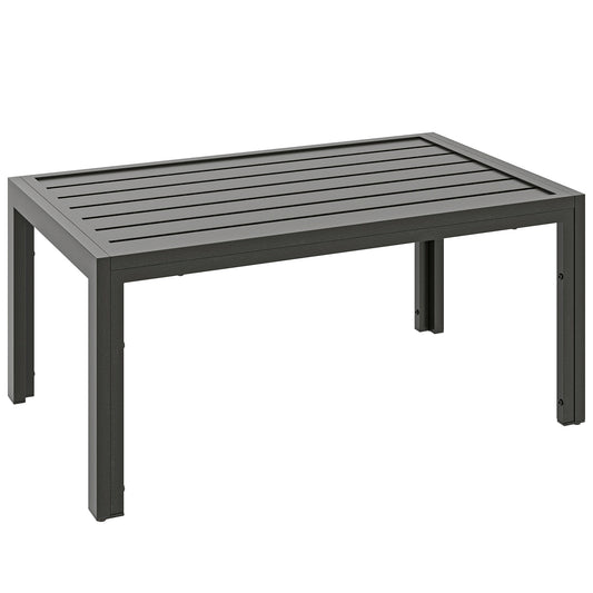 Photo of Outsunny Outdoor Side Table, Rectangular Patio Coffee Side Table with Steel Frame and Slat Tabletop for Garden, Balcony, Grey in Grey colour on a white background