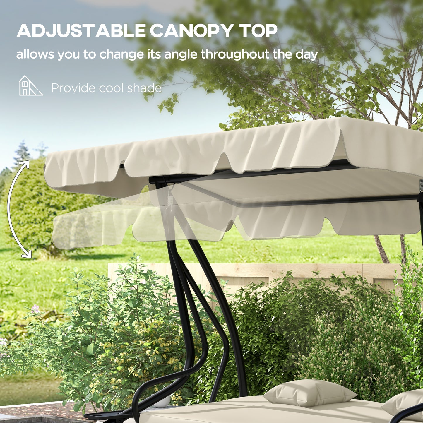 Outsunny Three-Person garden Swing Chair, with Adjustable Canopy - Cream