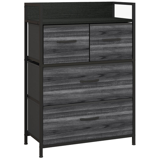 Photo of HOMCOM Rustic Chest of Four Fabric Drawers - Black in Black colour on a white background