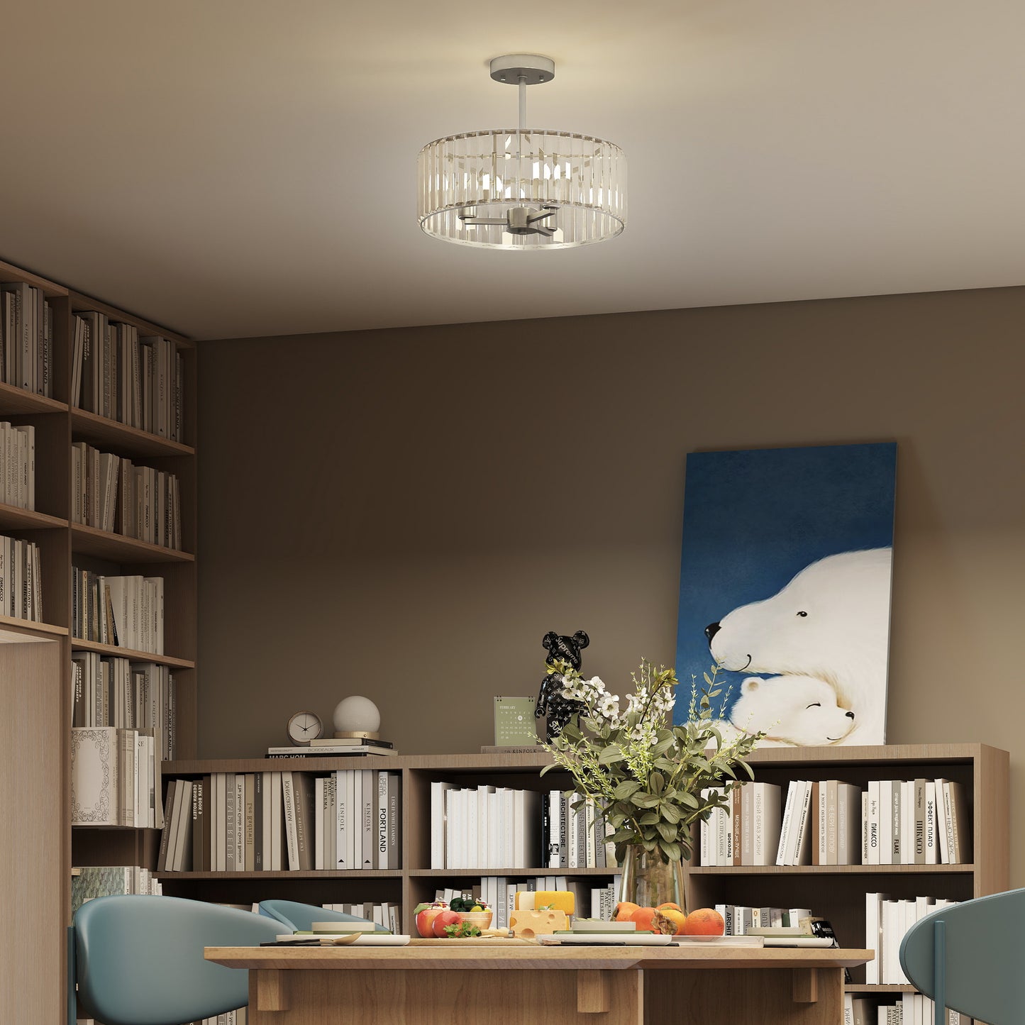 HOMCOM Crystal Ceiling Light Fixture Set of 2, Semi Flush Mount Modern Chandelier for Living Room, Bedroom and Hallway, 3-Lights with E14 Base, Silver Tone