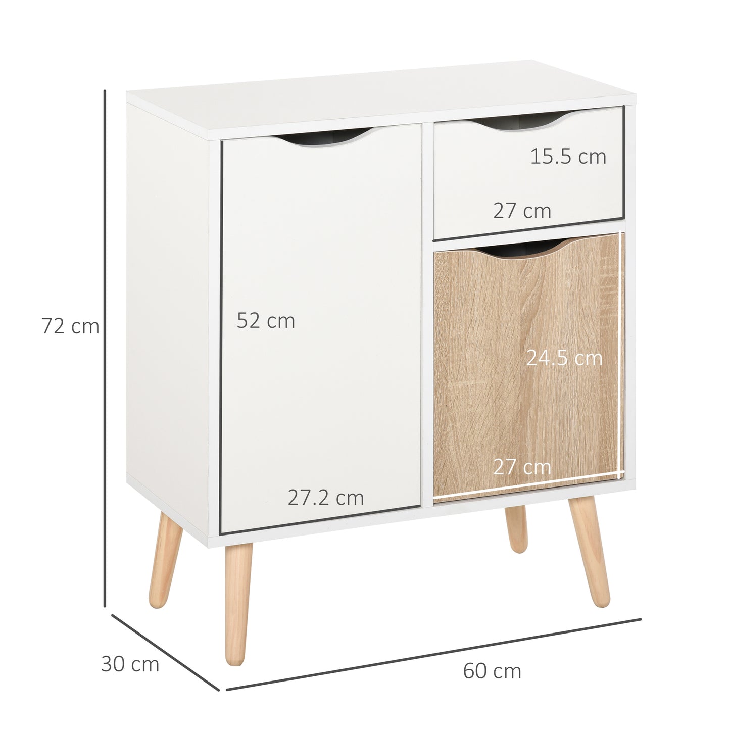 HOMCOM Sideboard Floor Cabinet Storage Cupboard with Drawer and Solid Wood Legs for Bedroom, Living Room, Entryway, Brown