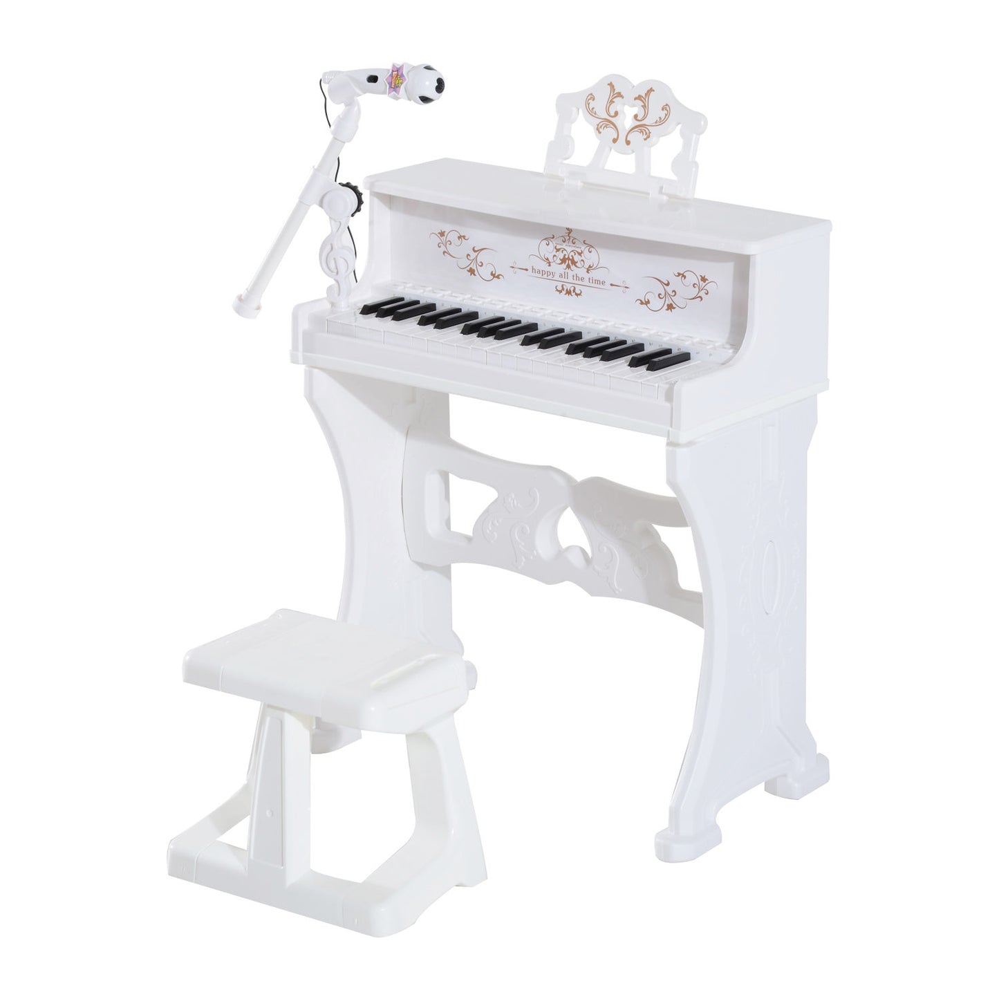 Photo of HOMCOM 37 Keys Kids Piano Mini Electronic Keyboard Light Kids Musical Instrument Educational Game Children Grand Piano Toy Set w/Stool & Microphone & Music Stand (White) in (White) colour on a white background