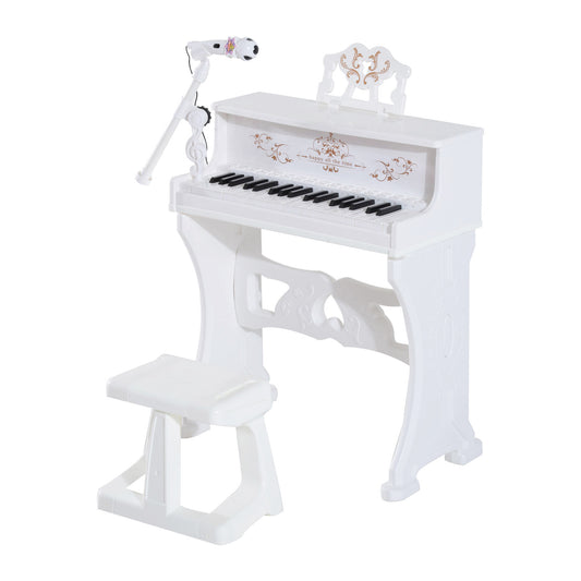 Photo of HOMCOM 37 Keys Kids Piano Mini Electronic Keyboard Light Kids Musical Instrument Educational Game Children Grand Piano Toy Set w/Stool & Microphone & Music Stand (White) in (White) colour on a white background