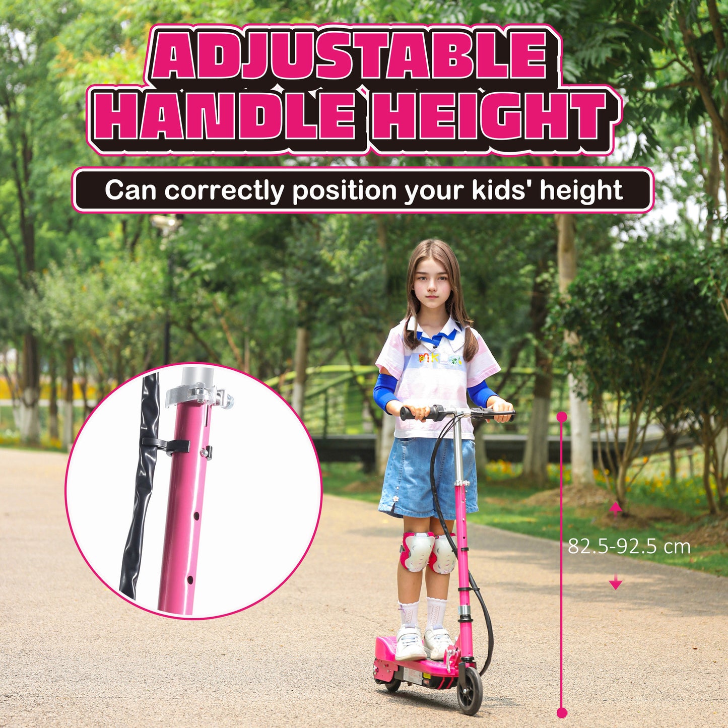 HOMCOM Foldable Electric Kids Scooter, Ride-on for Ages 7-14 Years, Pink