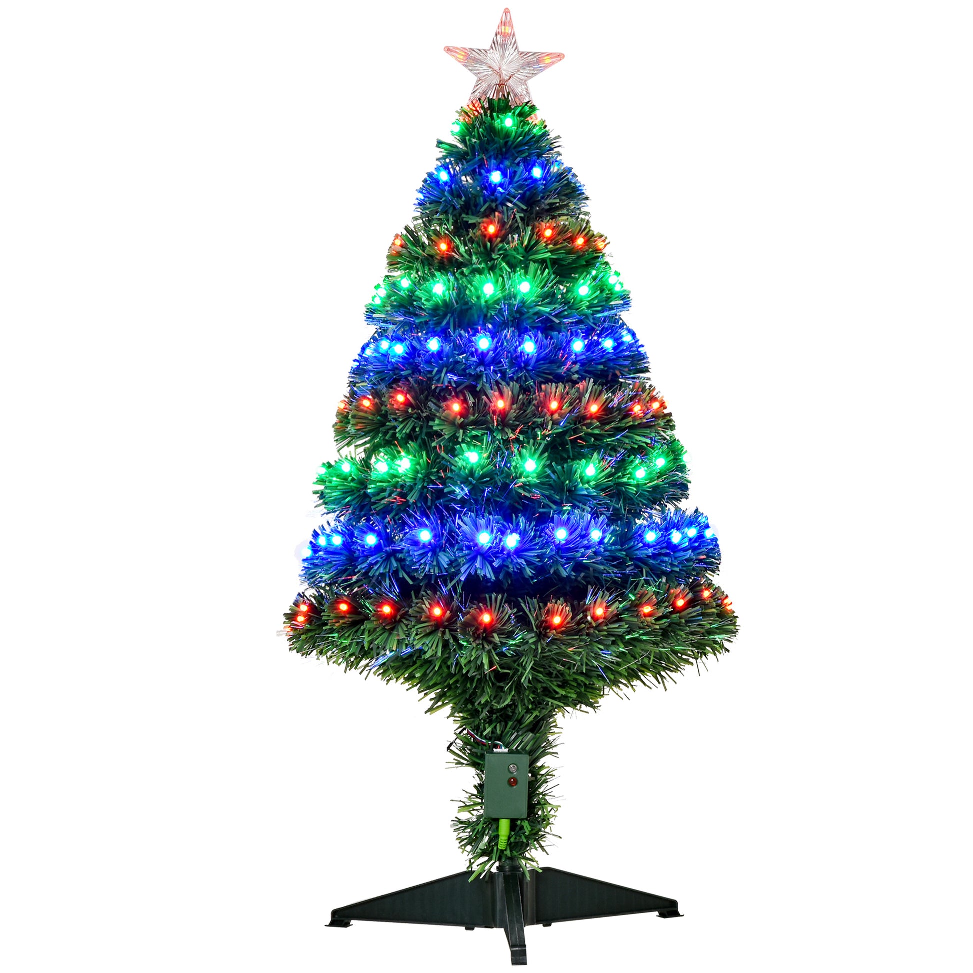 Photo of HOMCOM 3 Feet Prelit Artificial Christmas Tree with Multi-Coloured Fiber Optic LED Light, Holiday Home Xmas Decoration, Green in Green colour on a white background