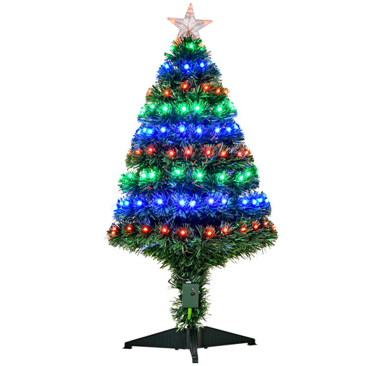 Photo of HOMCOM 3 Feet Prelit Artificial Christmas Tree with Multi-Coloured Fiber Optic LED Light, Holiday Home Xmas Decoration, Green in Green colour on a white background