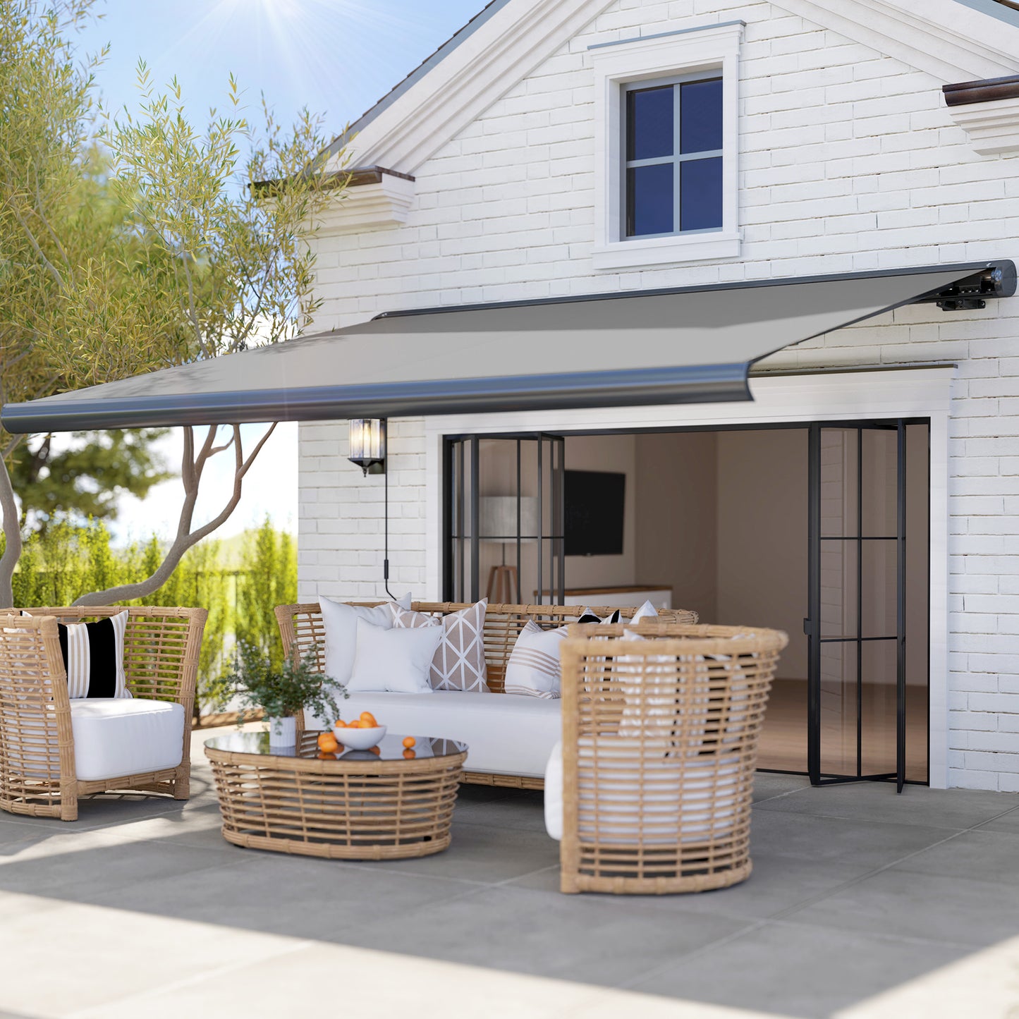 Outsunny 3.5 x 3 m Electric Awning, Aluminium Frame DIY Retractable Awning, UV50+ Sun Shade Canopy, Light Grey