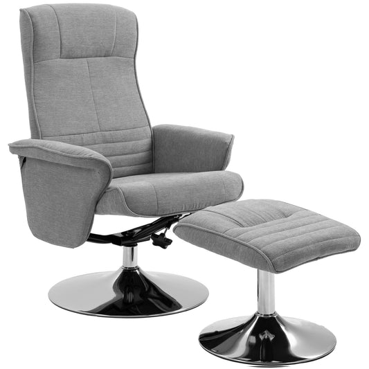 Photo of HOMCOM Swivel Recliner Chair with Footstool, Velvet Recliner Armchair with Ottoman, Steel Base, Upholstered Reclining Chair for Living Room, Bedroom, Office, Grey in Grey colour on a white background