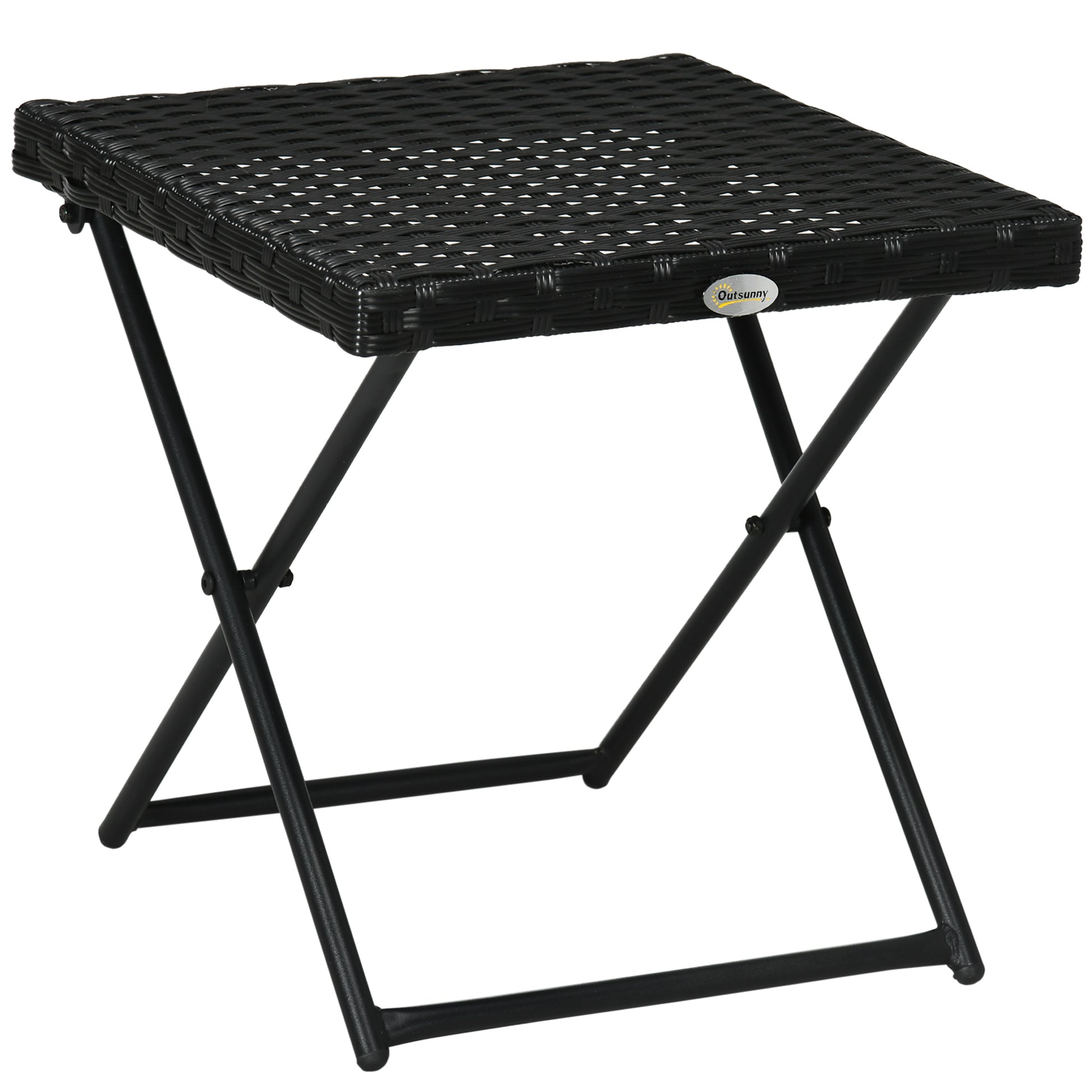 Photo of Outsunny Square PE Wicker Rattan Folding Table - Black in Black colour on a white background