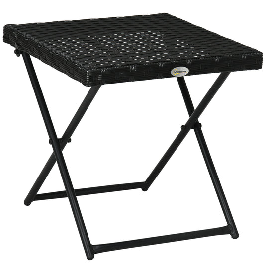Photo of Outsunny Square PE Wicker Rattan Folding Table - Black in Black colour on a white background