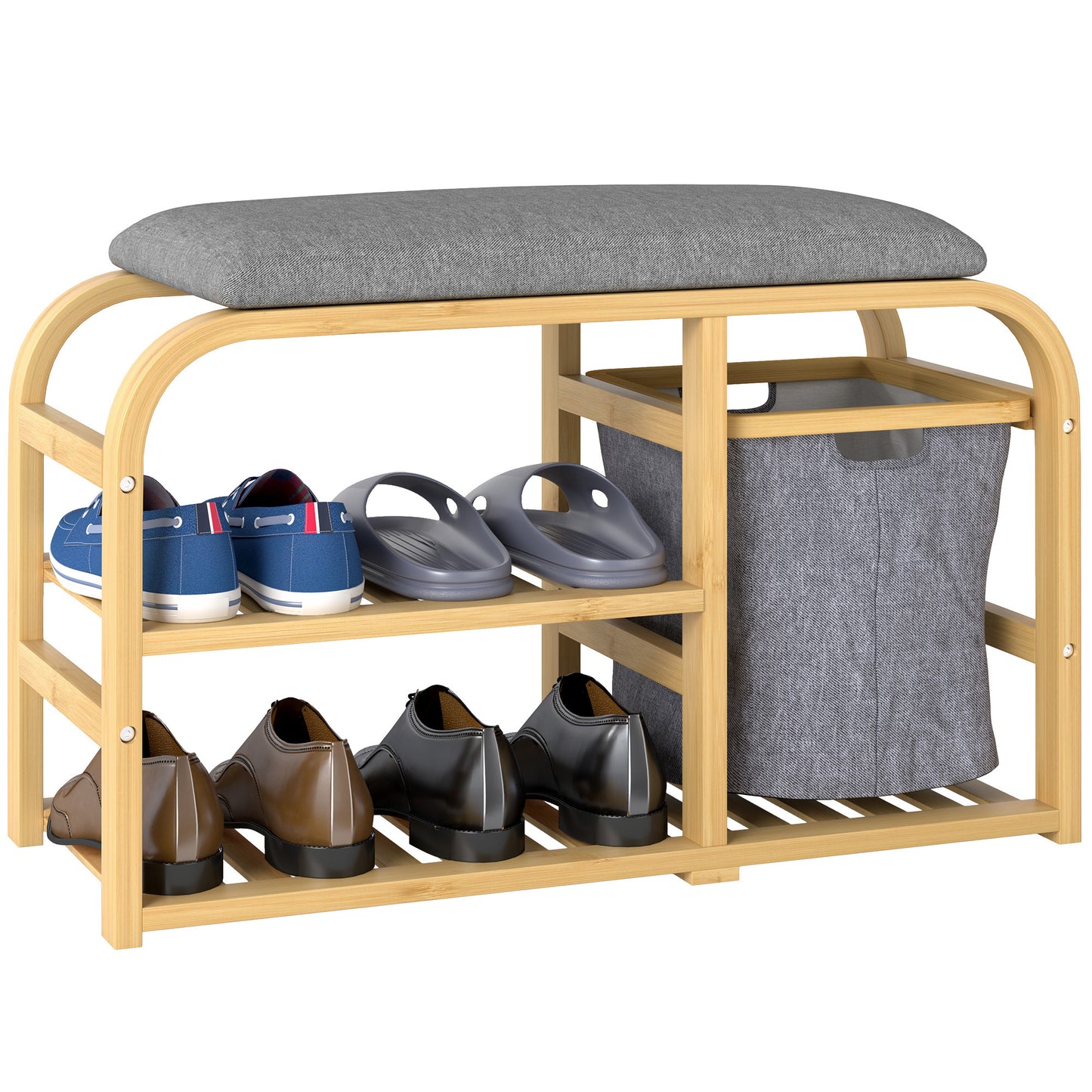 Photo of HOMCOM Bamboo Shoe Rack Bench with Padded Seat - Nature Wood Finish in Finish colour on a white background
