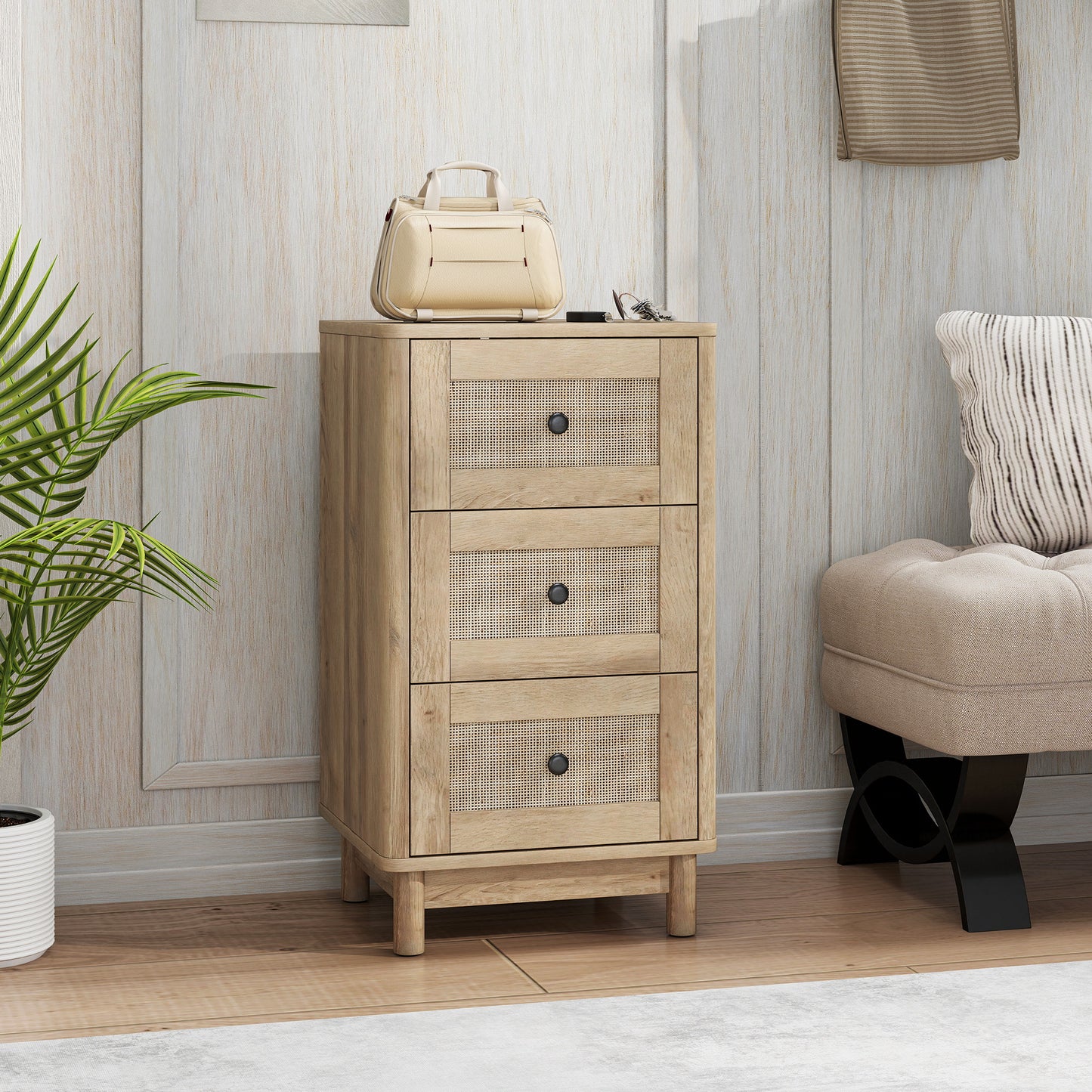 HOMCOM 40 cm Drawer Chest of Drawers with 3 Drawer - Oak