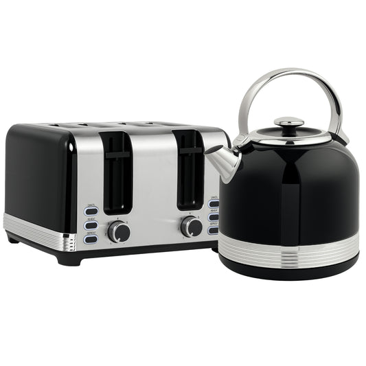 Photo of HOMCOM Polished Stainless Steel Kettle and Toaster Set - Black in Black colour on a white background