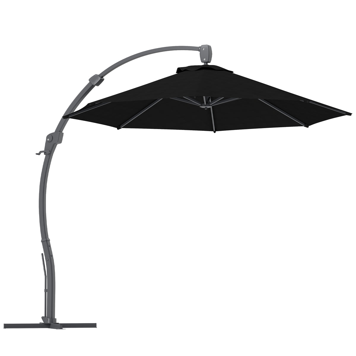 Outsunny black cantilever patio umbrella with curved pole and cross base