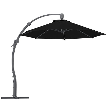 Outsunny black cantilever patio umbrella with curved pole and cross base