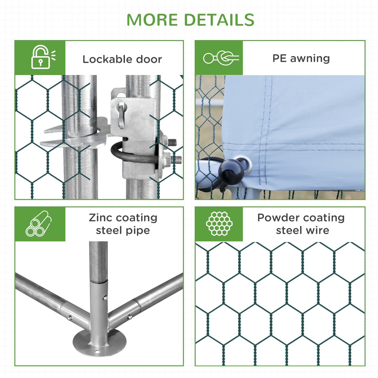 PawHut Chicken Run Galvanised 3 x 2 x 2m Walk-in Chicken Coop Hen Poultry House Cage with Water-Resist Cover, Silver
