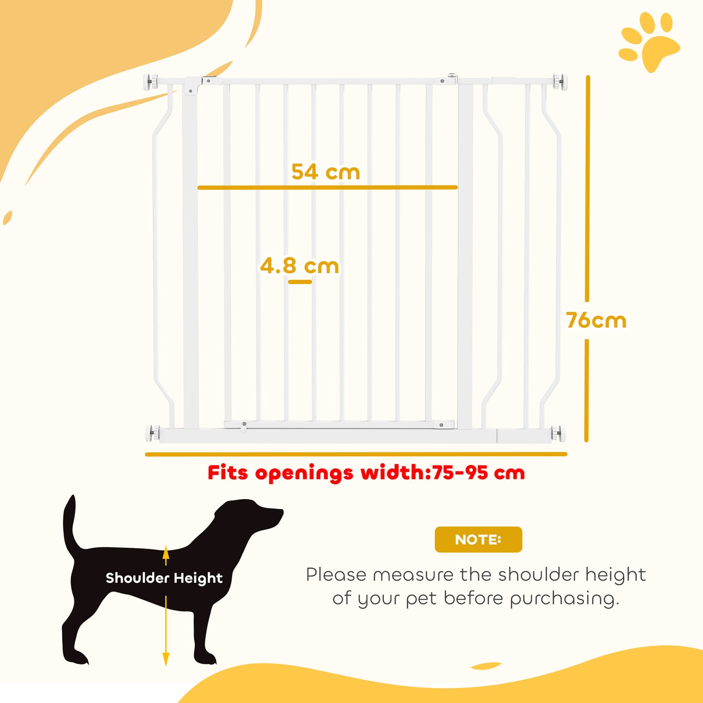 PawHut Wide Dog Safety Gate, with Door Pressure, for Doorways, Hallways, Staircases - White