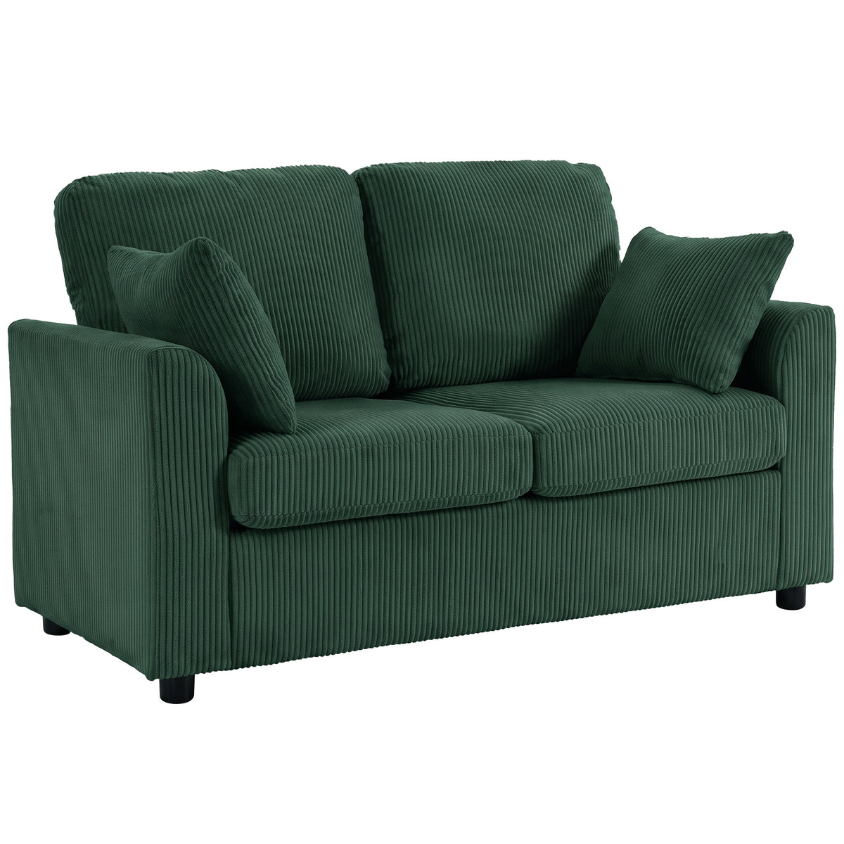 Photo of HOMCOM 2 Seater Sofa, Corduroy Small Couch with Spring Cushion, Wide and Deep Seat, Dark Green in Green colour on a white background