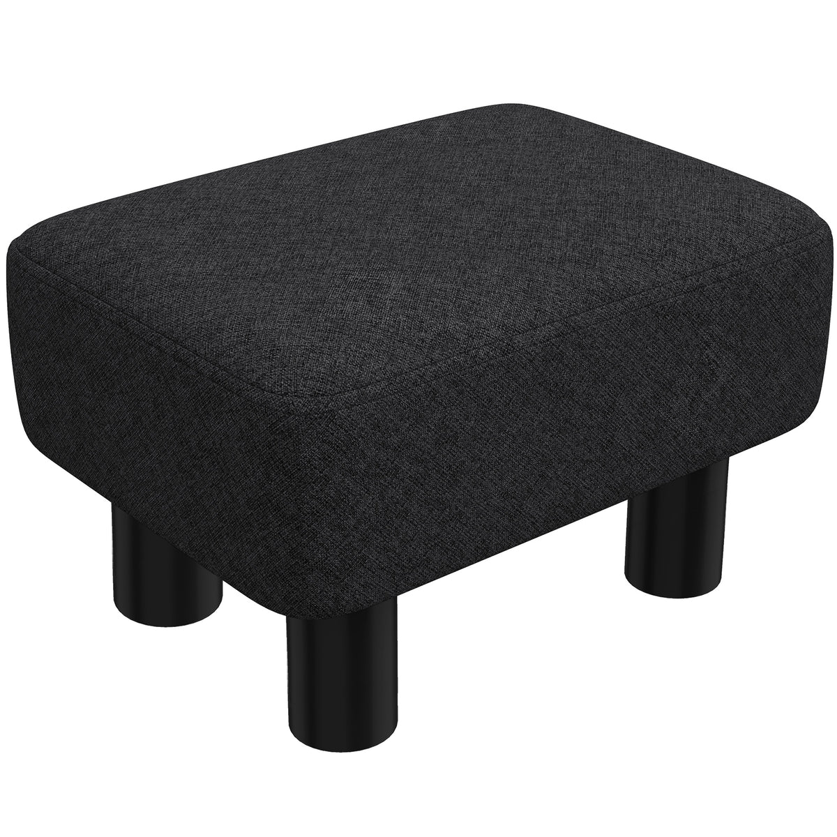 Photo of HOMCOM Linen Fabric Footstool Ottoman Cube with 4 Plastic Legs, Black in Black colour on a white background
