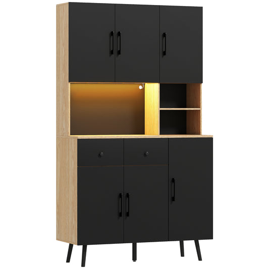 Photo of HOMCOM 176 cm Kitchen Cupboard with LED Lights - Oak and Black in Black colour on a white background