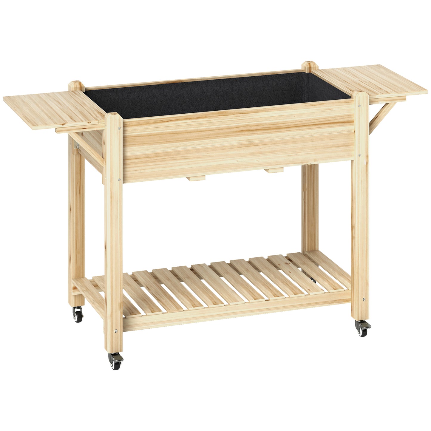 Photo of Outsunny 46 x 94cm Wooden Raised Planter, with Shelves - Natural Finish in Finish colour on a white background